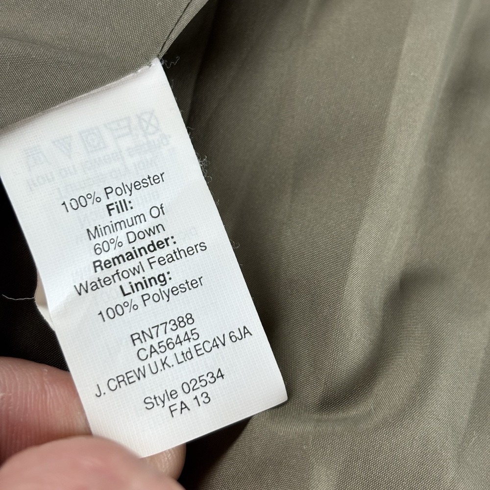 J. Crew Women's Olive Green Quilted‎ Down Filled Jacket Womens XS - Picture 10 of 13